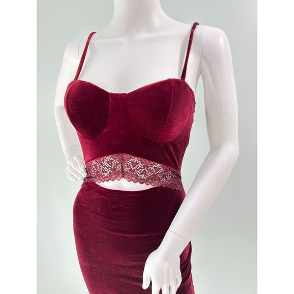 Windsor Burgundy Red Wine Velvet Mini Bodycon Cutout Corset Dress Size Small - Picture 4 of 9